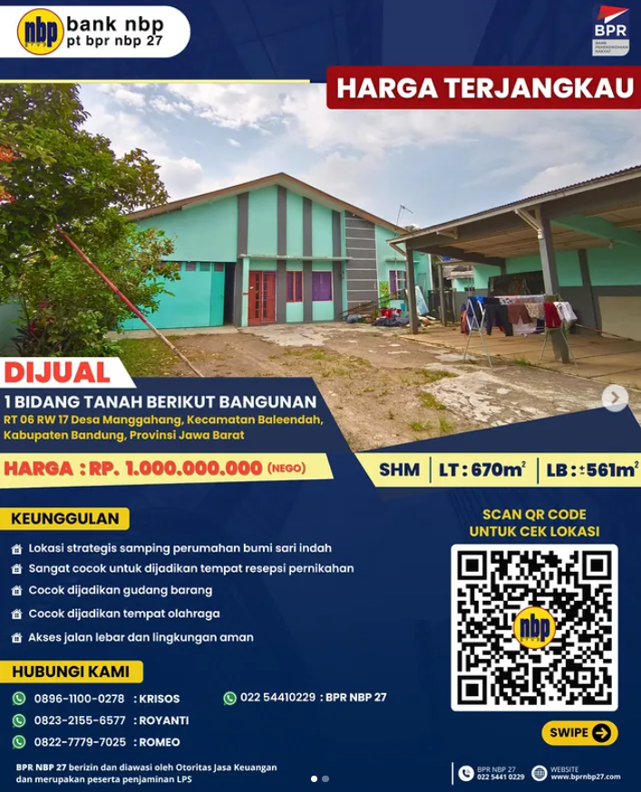 Dijual Tanah dan Bangunan Strategis di Baleendah, Bandung